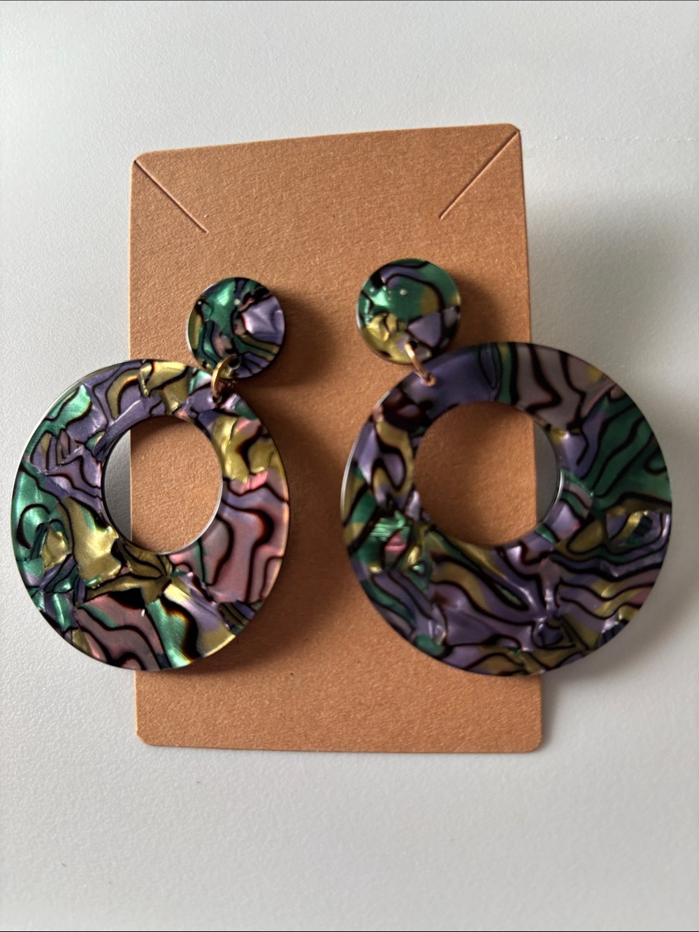 Fashion Jewelry Multicolor Marbled Hoop Drop Earrings